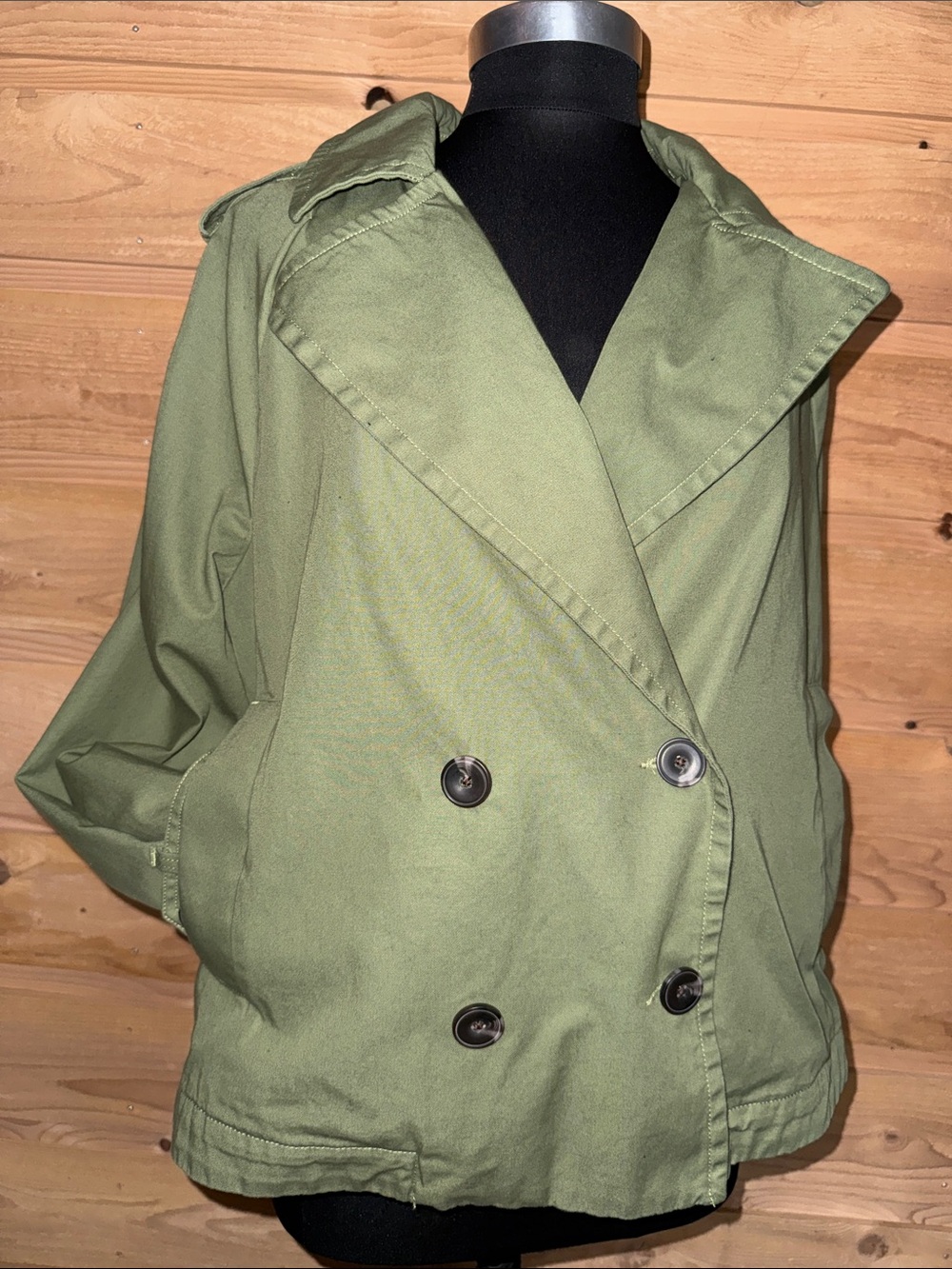 Womens Olive Green Double-Breasted Trench Coat Jacket